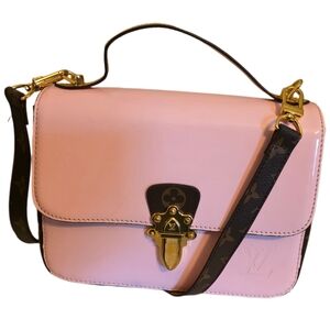 Fashion Pink & Brown Monogram Crossbody Hand Bag EUC